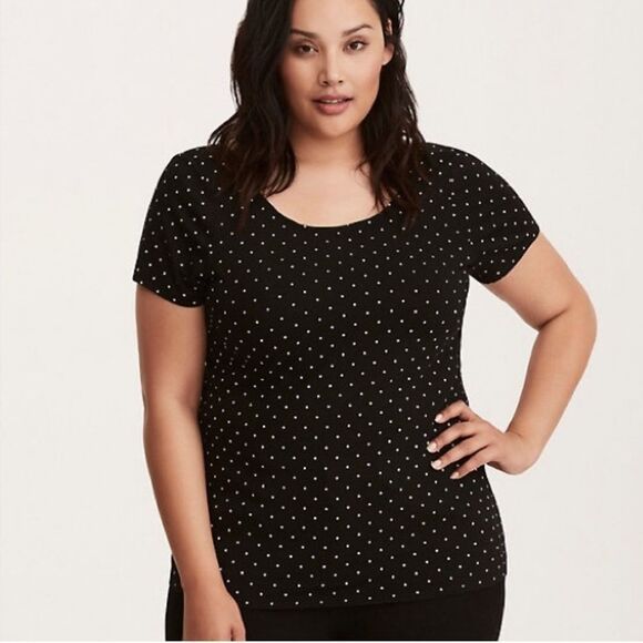 torrid Tops - 🟢Torrid Polka with Ivory Polka Dot Lace-up Back Short Sleeve Top Size 5
